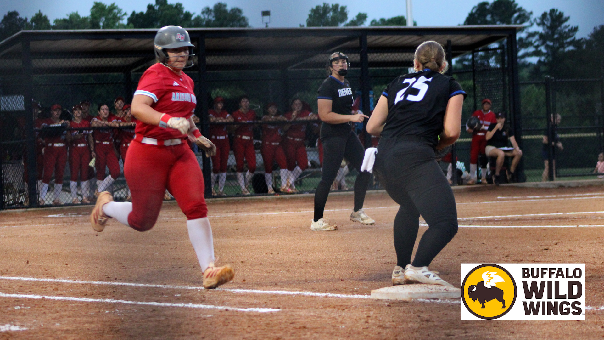 Larissa Rueda is thrown out at first base during game one of NJCAA DI Softball World Series. Photo by Ann Pitha